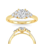 IGI Certified Cushion Cut Lab Grown Diamond Ring 14K White Gold Engagement Ring Hidden Halo Side Stone Bridal Ring