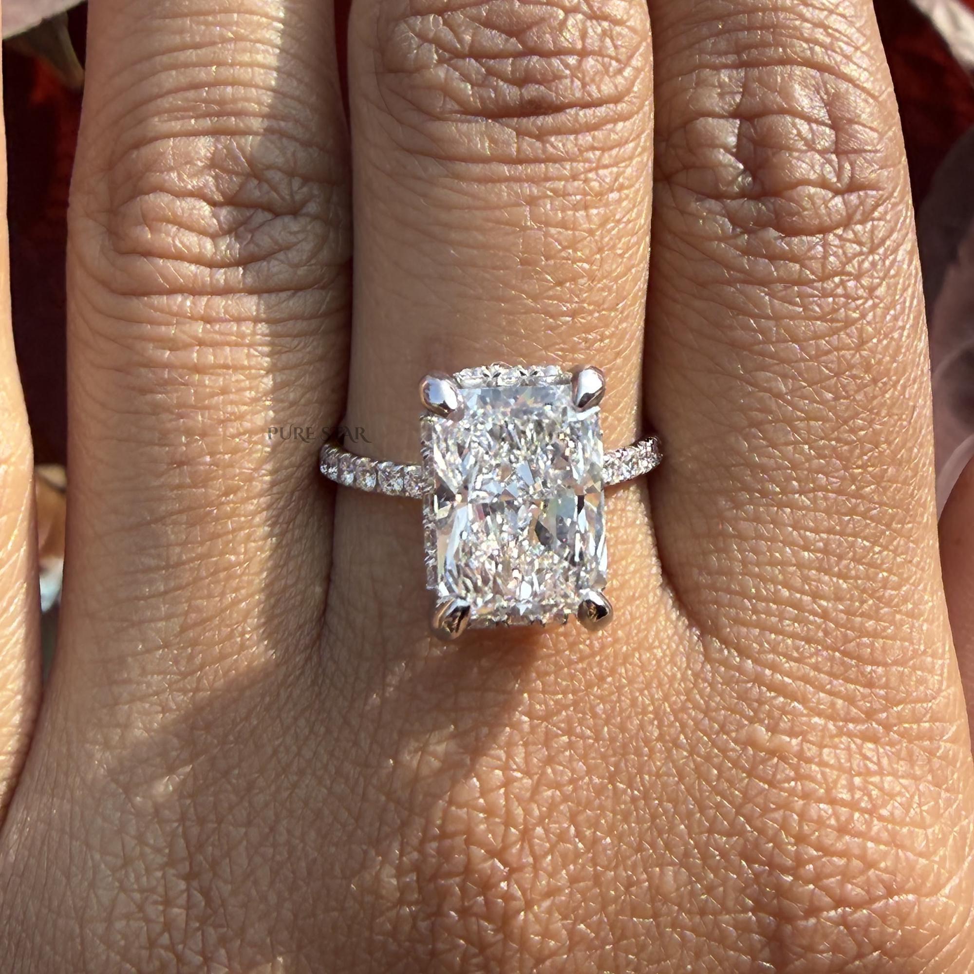 5 CT Radiant Cut Lab Grown Diamond Engagement Ring, Hidden Halo Radiant Solitaire, 5 Carat Cathedral Setting Wedding Ring, Anniversary Gift
