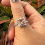 Pink Diamond Engagement Ring Princess Cut Halo Ring Lab Grown Diamond Ring Luxury Bridal Jewelry Gift for Her