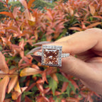 Pink Diamond Engagement Ring Princess Cut Halo Ring Lab Grown Diamond Ring Luxury Bridal Jewelry Gift for Her