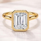 Emerald Bezel Hidden Halo Lab Grown Diamond Ring | Gold Engagement Ring for Women | Emerald Cut Proposal Ring