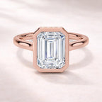 Emerald Bezel Hidden Halo Lab Grown Diamond Ring | Gold Engagement Ring for Women | Emerald Cut Proposal Ring