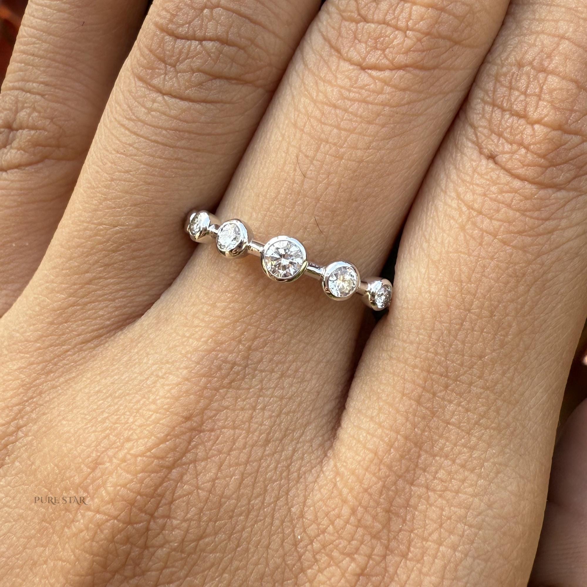 Half Eternity Bezel Set Lab Diamond Wedding Band, 14K Gold Lab Grown Diamond Half Eternity Ring for Women, Round Stackable Band For Her