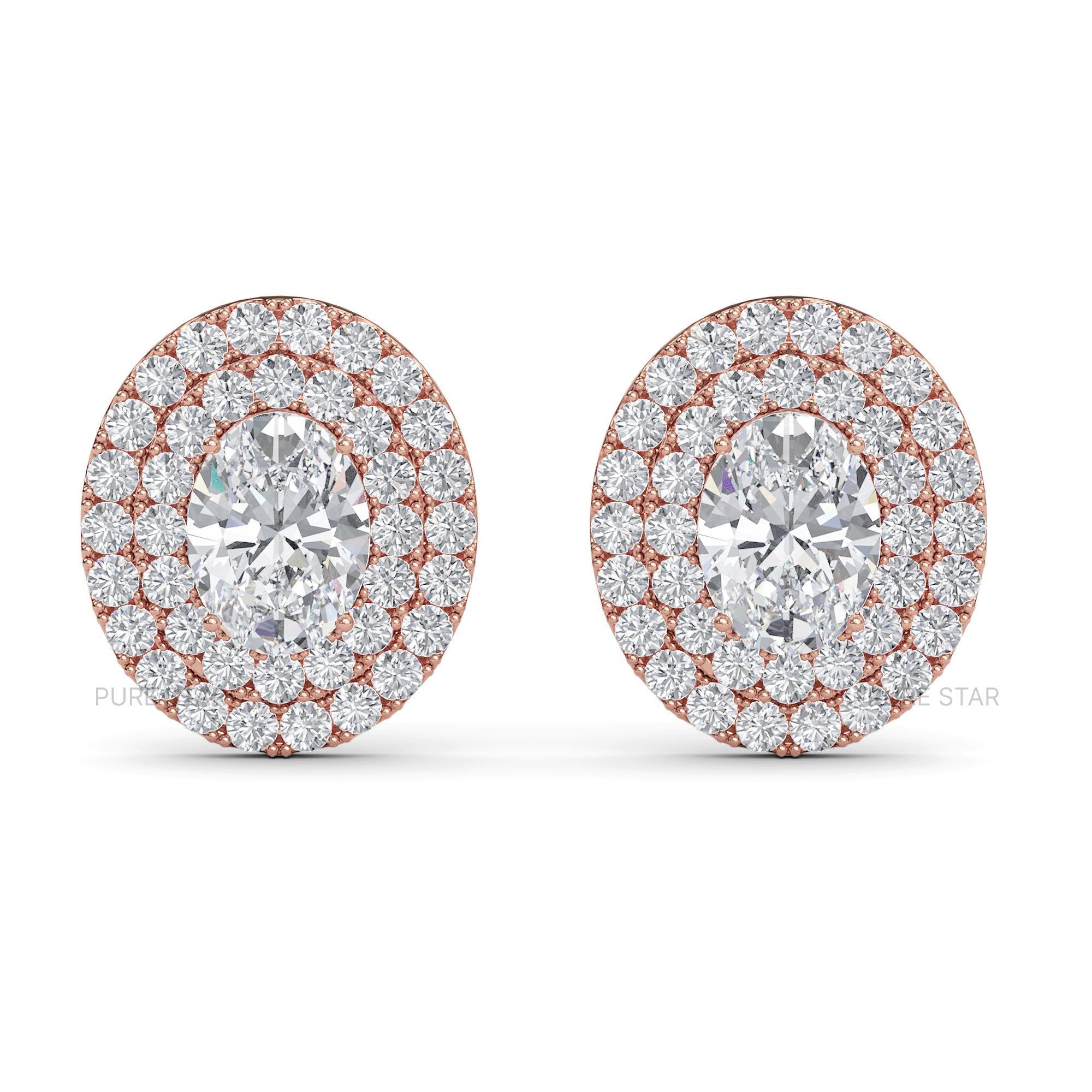 Oval Lab Grown Diamond Earrings, Double Halo Lab Diamond Earrings, Push Back Earrings, Gift for Her, Earrings for Women, Anniversary Gift