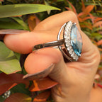 Cyan Blue Diamond Ring, Marquise Halo Engagement Ring, Lab Grown Fancy Intense Blue Diamond Ring, Unique Luxury Bridal Jewelry Gift