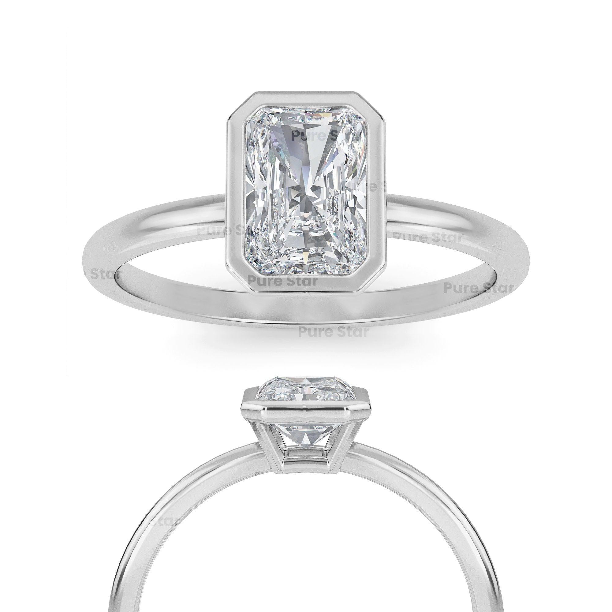 Radiant Cut Lab Grown Diamond Engagement Ring Yellow Gold Bezel Solitaire Radiant Lab Diamond Bezel Set Solitaire Anniversary Gift Ring