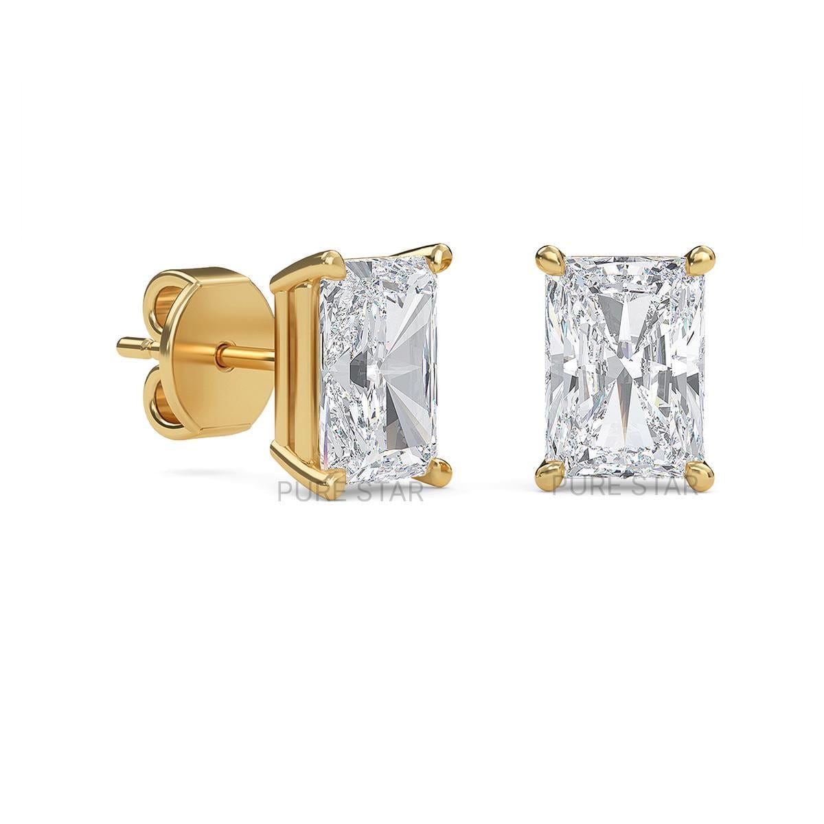 4 Carat Radiant Cut Lab Grown Diamond Stud Earrings 14K Yellow Gold IGI Certified Lab Grown Diamond Ring For Her/Him Everyday Diamond Stud