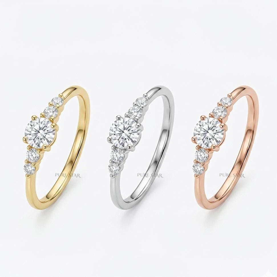Dainty Round Lab Grown Diamond Promise Ring for Women | Claw Prong Diamond Engagement Ring | 10K 14K 18K Gold White Yellow Rose Gold