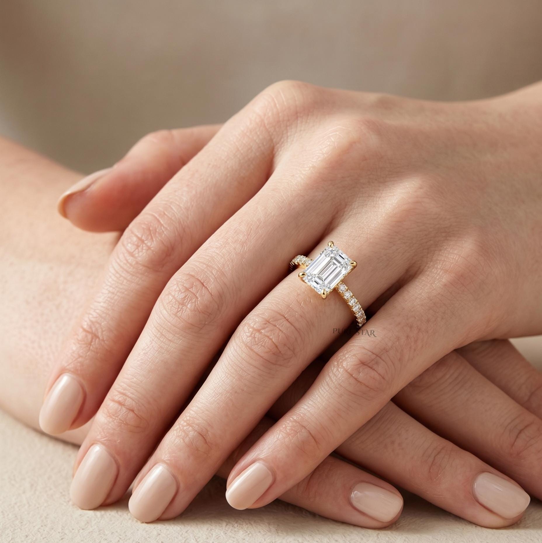 14K Gold Emerald Cut Diamond Engagement Ring Anniversary Gift Ring Halo Wedding Ring for Her Real Lab Grown Diamond Promise Ring