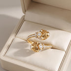 Uniquie Pear and Side Round Cut Diamond Stackable Ring, Certified VVSVS Lab Grown Diamond, Solid 14k Yellow Gold Wide ring, Ring for Women