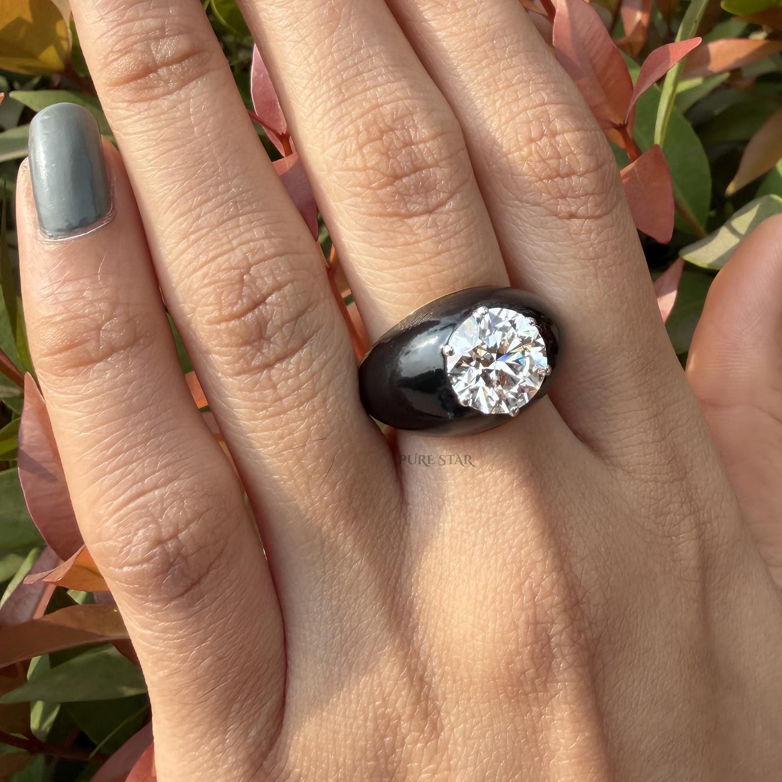Lab Grown Diamond Engagement Ring | 3.50 Carat Round Cut 14K Gold Art Deco Ring | Luxury Bridal Jewelry