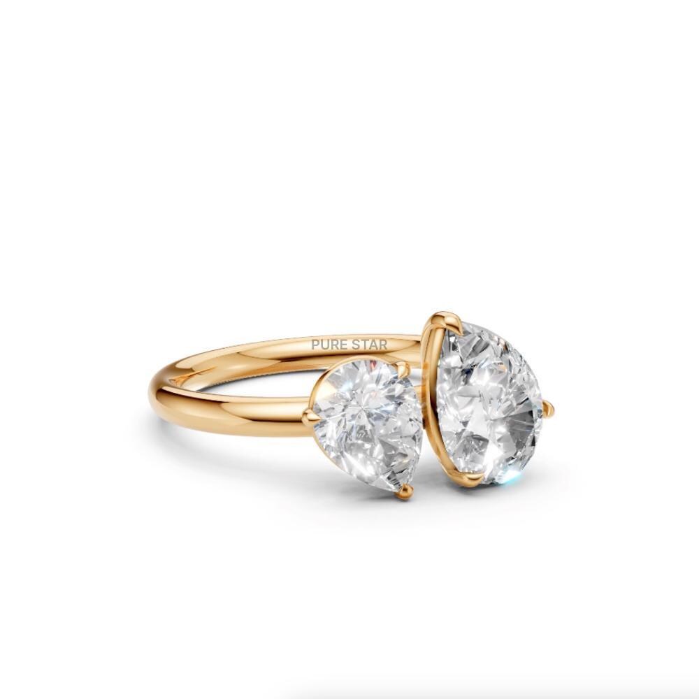 14K Yellow Gold Toi-et-Moi Pear Cut Lab-Grown Diamond Lab Grown Diamond Ring IGI Certified Solitaire Engagement or Anniversary Gift for Her