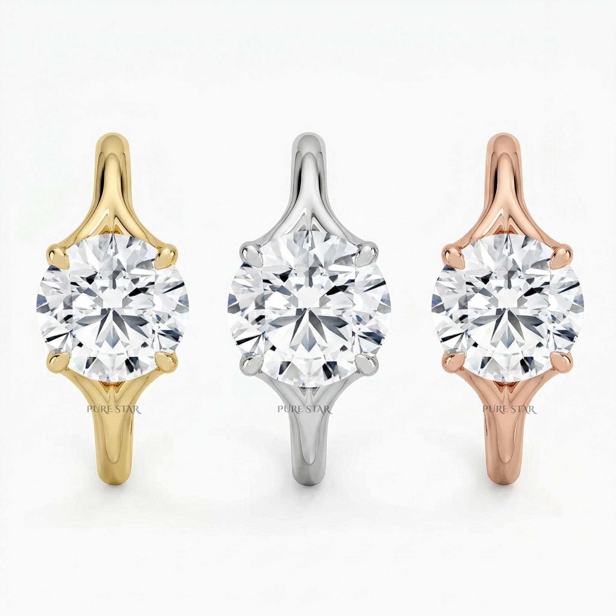 Round Cut Diamond Ring Solitaire Engagement Ring Lab Grown Diamond Ring for Women Classic Luxury Ethical Ring Gift