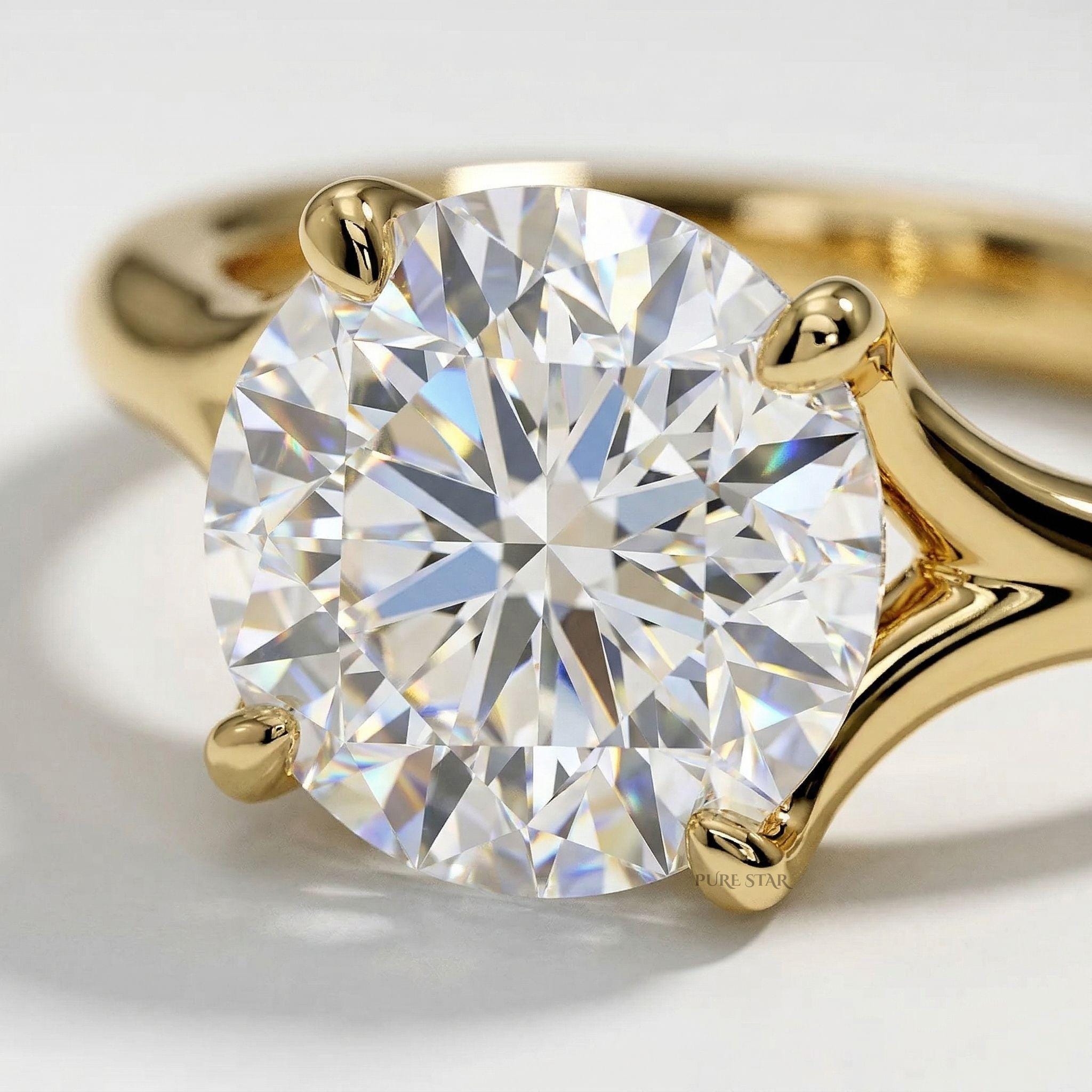 Round Cut Diamond Ring Solitaire Engagement Ring Lab Grown Diamond Ring for Women Classic Luxury Ethical Ring Gift