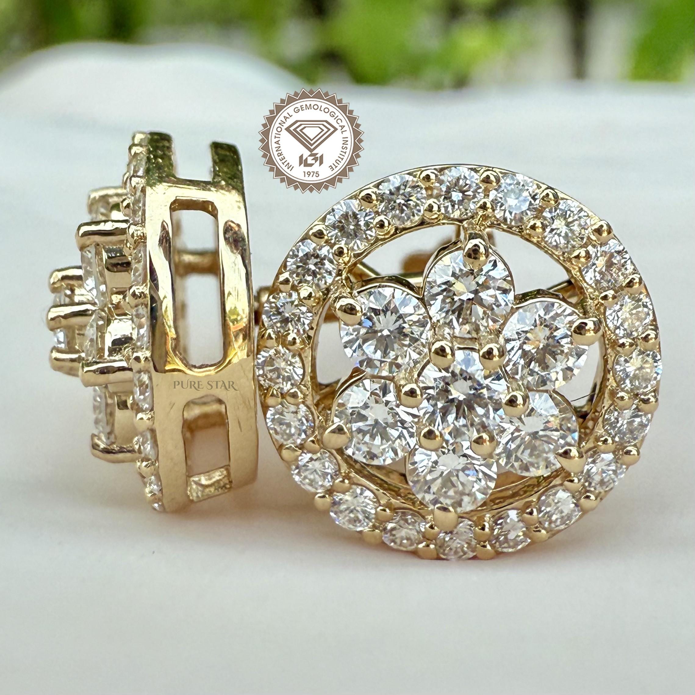 Round Halo Set Stud Earrings, Round Lab Grown Diamond Stud Earring, Push Back Wedding Earrings, Round Diamond Anniversary Gift Earrings