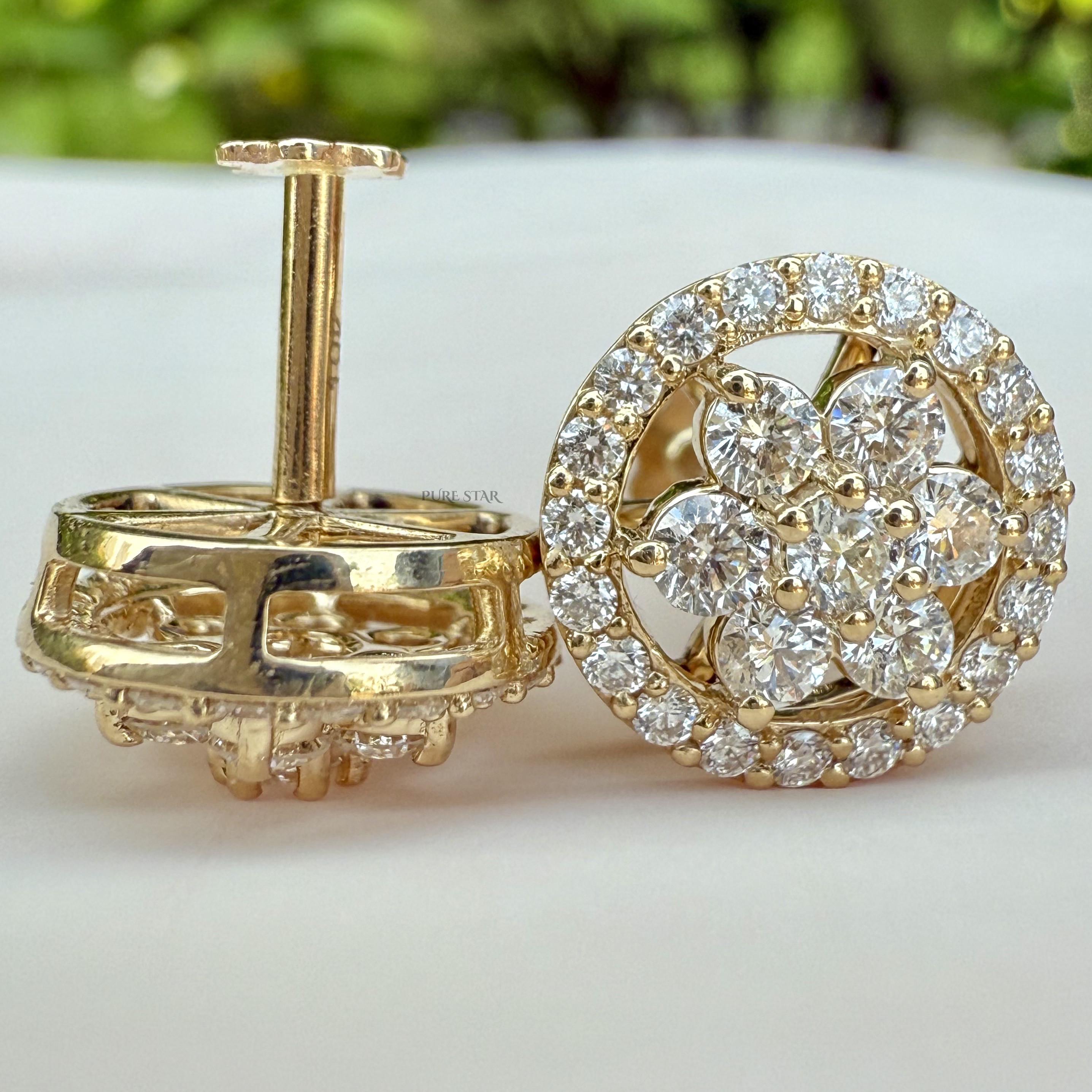 Round Halo Set Stud Earrings, Round Lab Grown Diamond Stud Earring, Push Back Wedding Earrings, Round Diamond Anniversary Gift Earrings