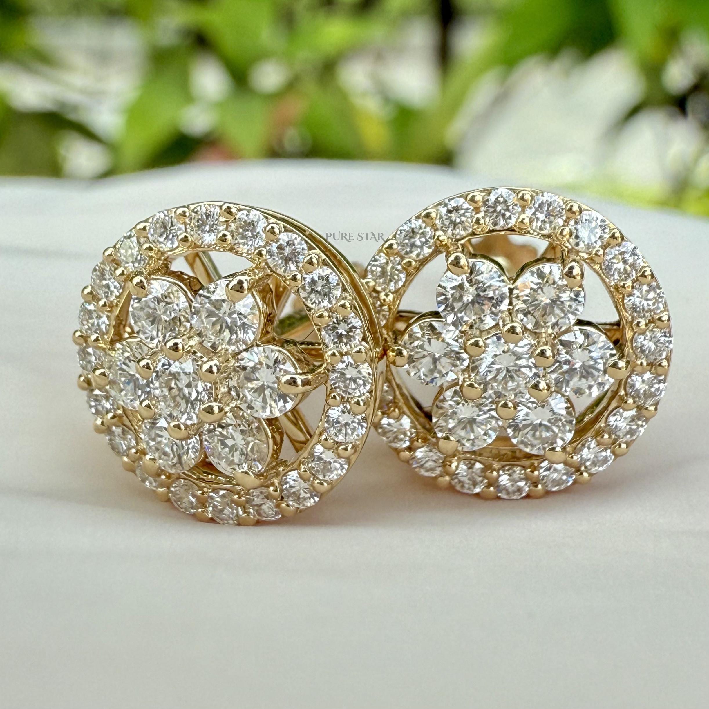 Round Halo Set Stud Earrings, Round Lab Grown Diamond Stud Earring, Push Back Wedding Earrings, Round Diamond Anniversary Gift Earrings