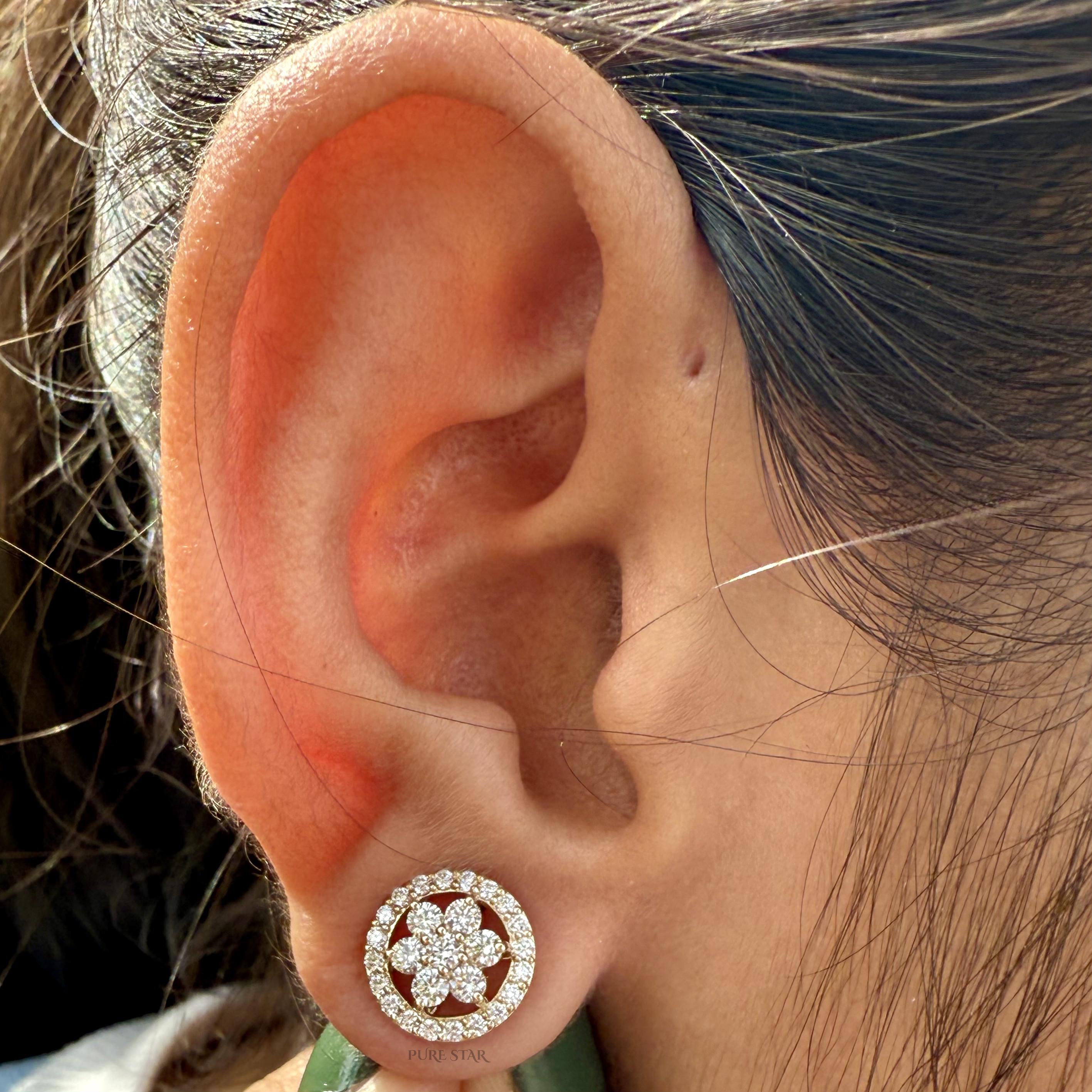 Round Halo Set Stud Earrings, Round Lab Grown Diamond Stud Earring, Push Back Wedding Earrings, Round Diamond Anniversary Gift Earrings