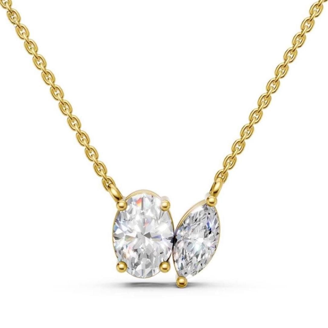 Toi Et Moi Lab Grown Diamond Necklace | Oval & Marquise Two Stone 14K Gold Pendant | Romantic Anniversary Gift for Her
