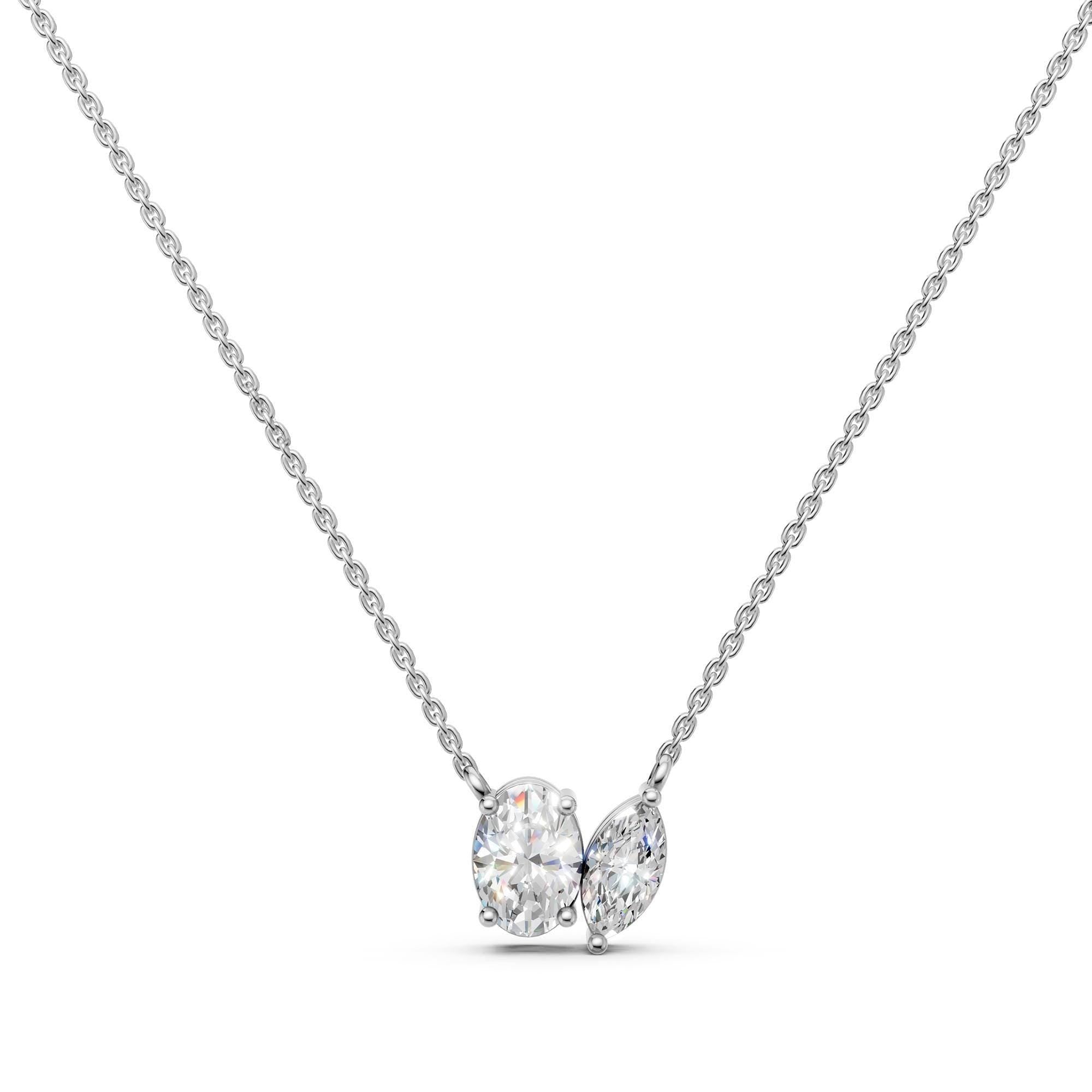 Toi Et Moi Lab Grown Diamond Necklace | Oval & Marquise Two Stone 14K Gold Pendant | Romantic Anniversary Gift for Her