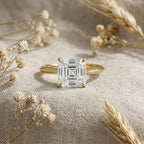 Asscher Cut Solitaire Ring Knife Edge Engagement Ring Lab Diamond Minimalist Gold Ring Elegant Proposal Jewelry Gift for Her