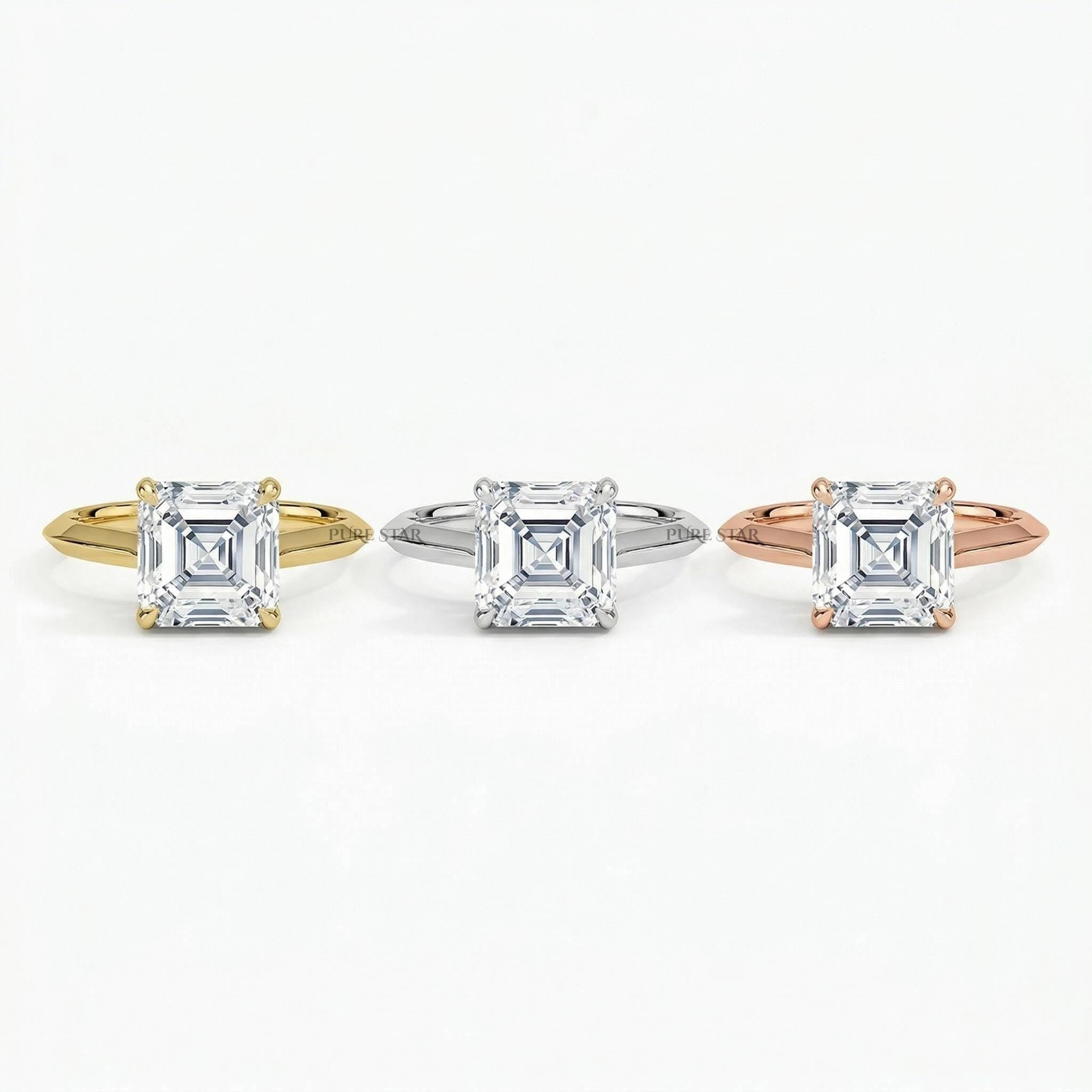 Asscher Cut Solitaire Ring Knife Edge Engagement Ring Lab Diamond Minimalist Gold Ring Elegant Proposal Jewelry Gift for Her