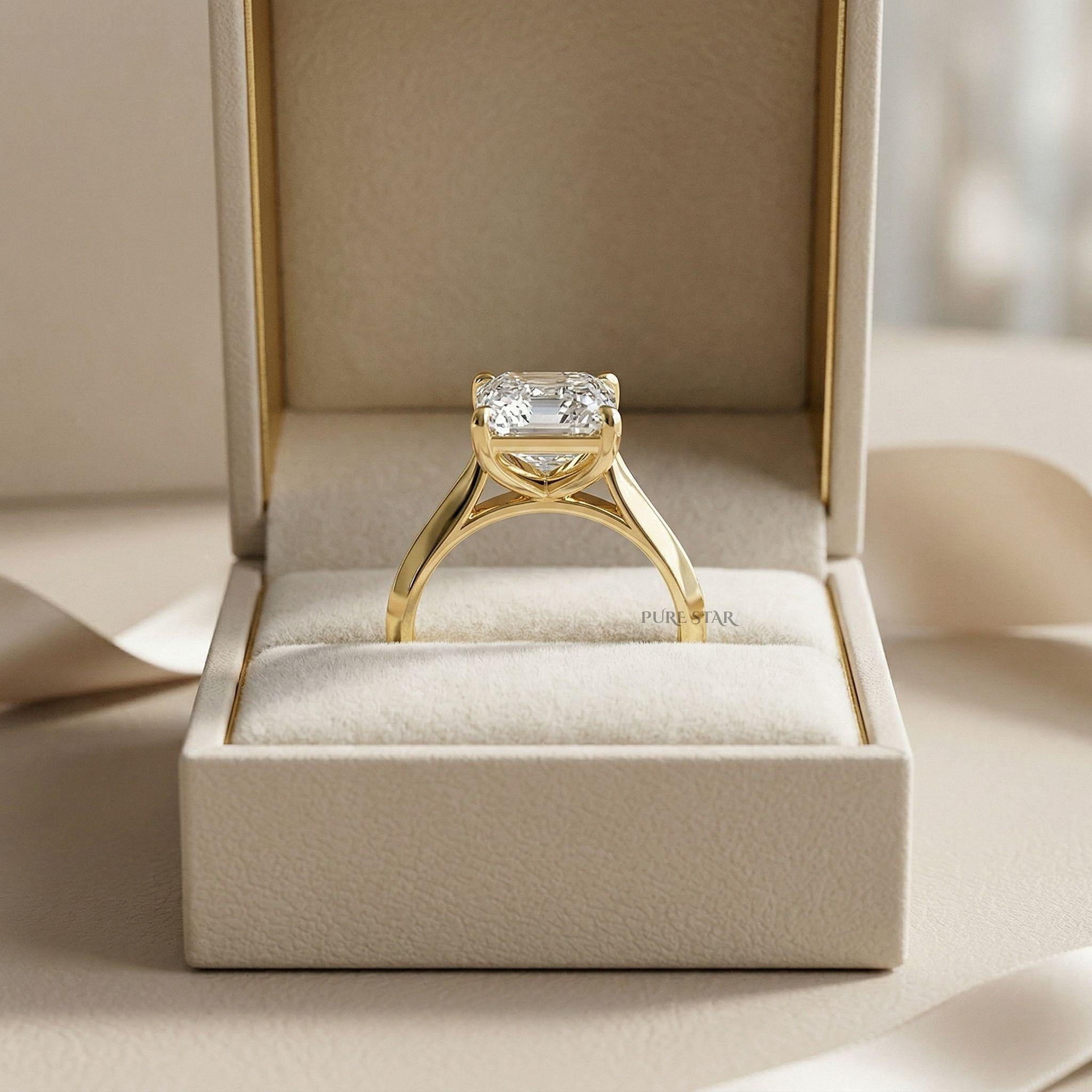 Asscher Cut Solitaire Ring Knife Edge Engagement Ring Lab Diamond Minimalist Gold Ring Elegant Proposal Jewelry Gift for Her