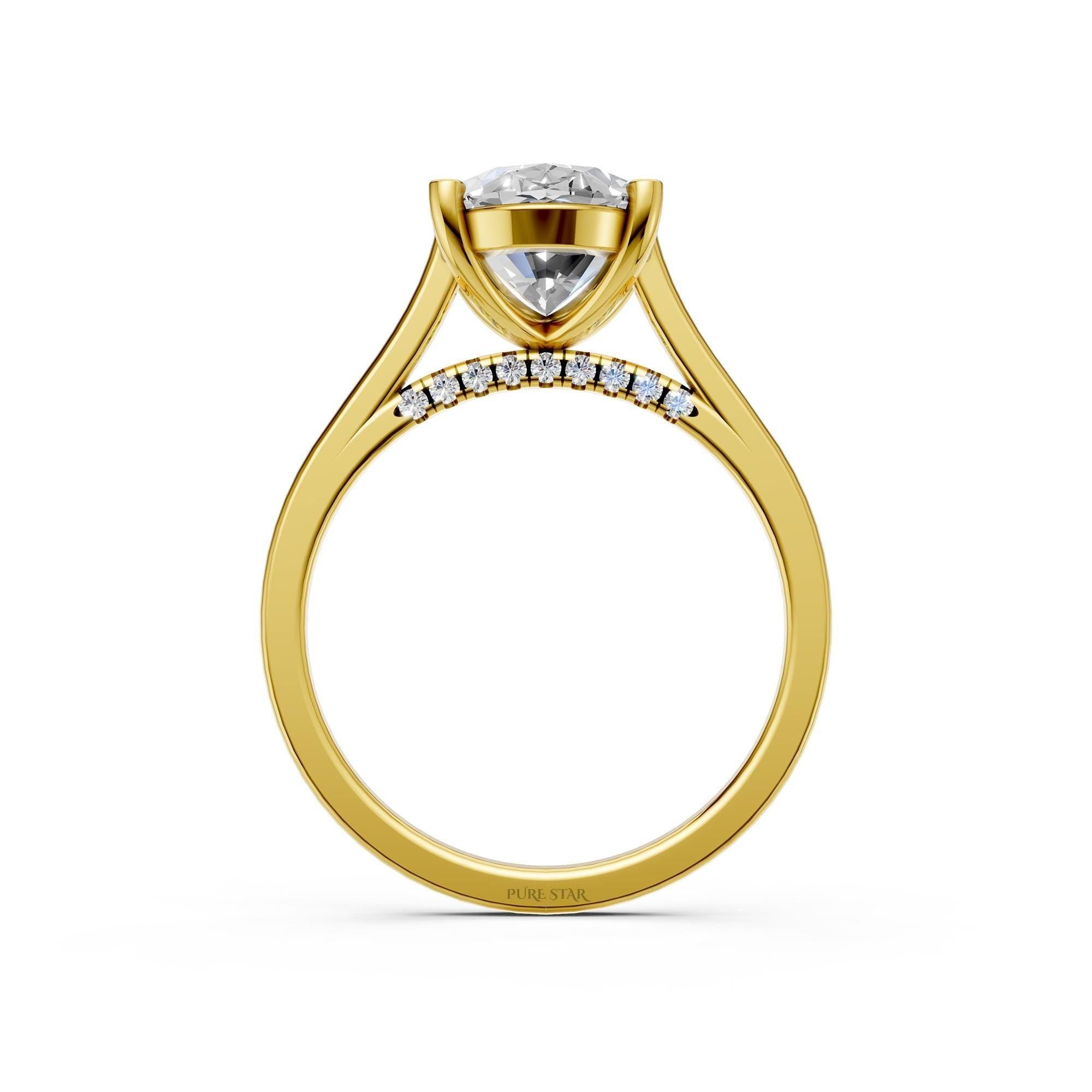 Oval Cut Halo Lab Grown Diamond Engagement Ring in 14K Solid Yellow Gold, Delicate Hidden Halo Bridal Ring, Unique Promise Ring for Women
