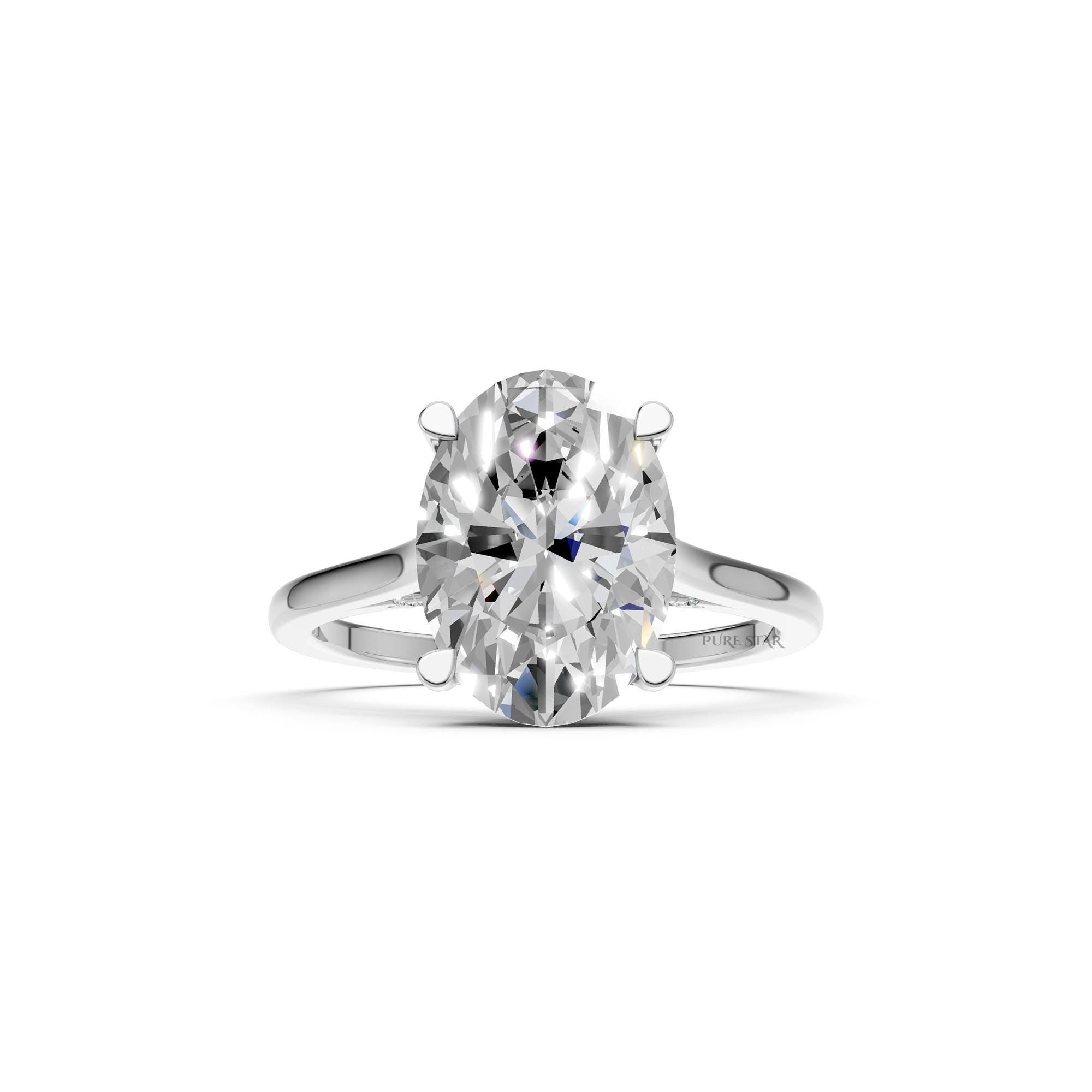 Oval Cut Halo Lab Grown Diamond Engagement Ring in 14K Solid Yellow Gold, Delicate Hidden Halo Bridal Ring, Unique Promise Ring for Women