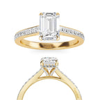 0.50 TO 2.00 Ct Emerald Cut Lab Grown Diamond Engagement Ring Vintage White Gold Hidden Halo Diamond Wedding Ring IGI Certified Diamond Ring