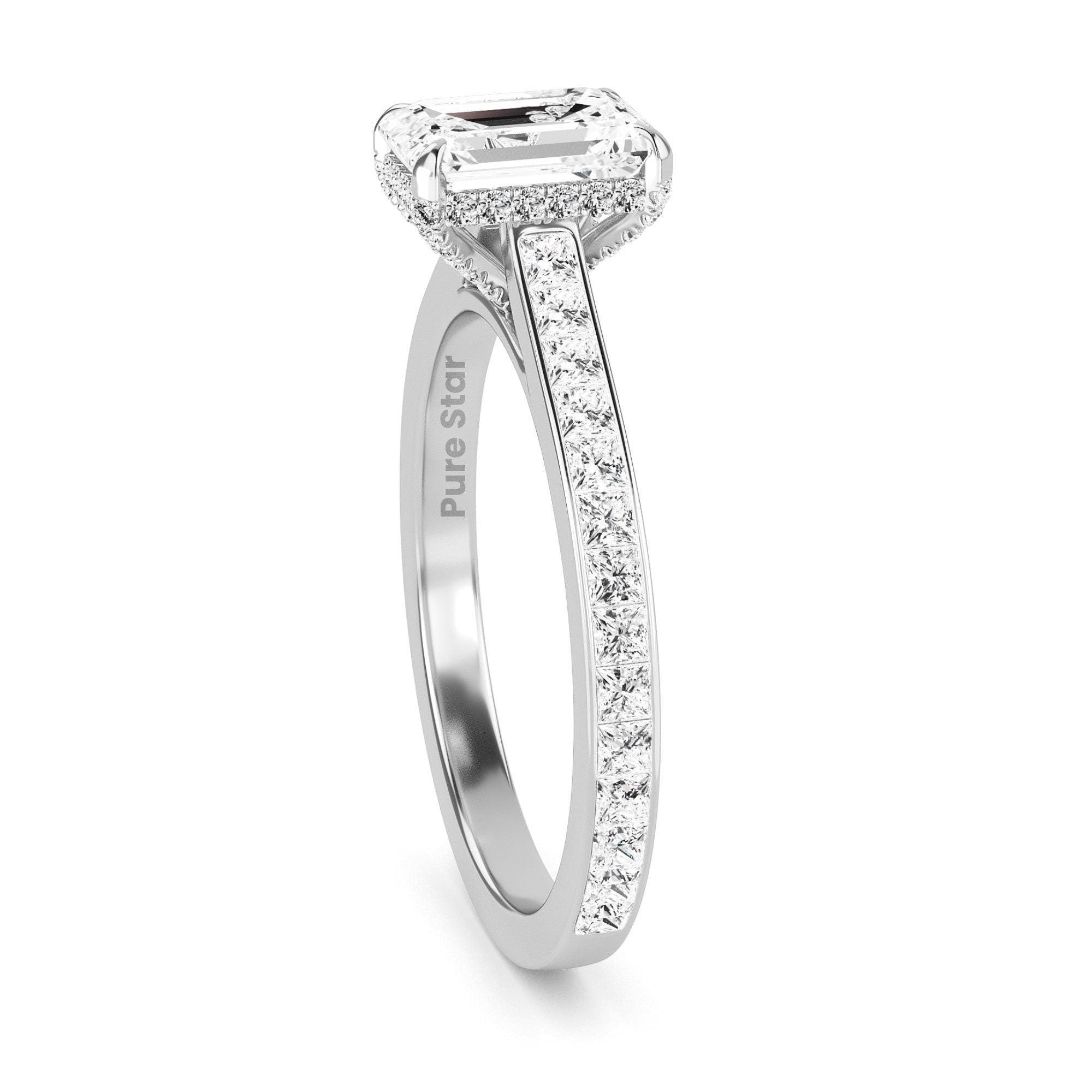 0.50 TO 2.00 Ct Emerald Cut Lab Grown Diamond Engagement Ring Vintage White Gold Hidden Halo Diamond Wedding Ring IGI Certified Diamond Ring