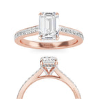 0.50 TO 2.00 Ct Emerald Cut Lab Grown Diamond Engagement Ring Vintage White Gold Hidden Halo Diamond Wedding Ring IGI Certified Diamond Ring