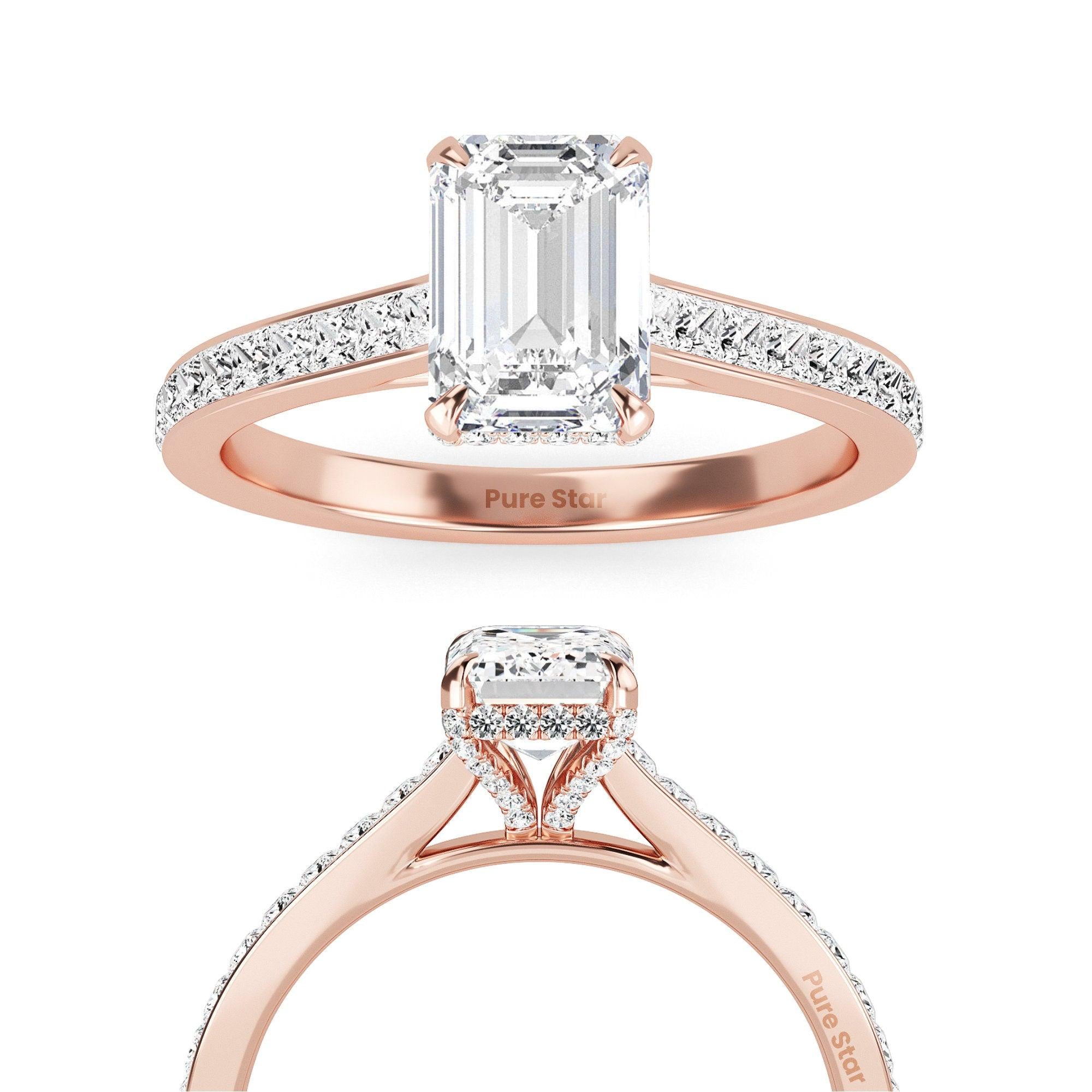 0.50 TO 2.00 Ct Emerald Cut Lab Grown Diamond Engagement Ring Vintage White Gold Hidden Halo Diamond Wedding Ring IGI Certified Diamond Ring