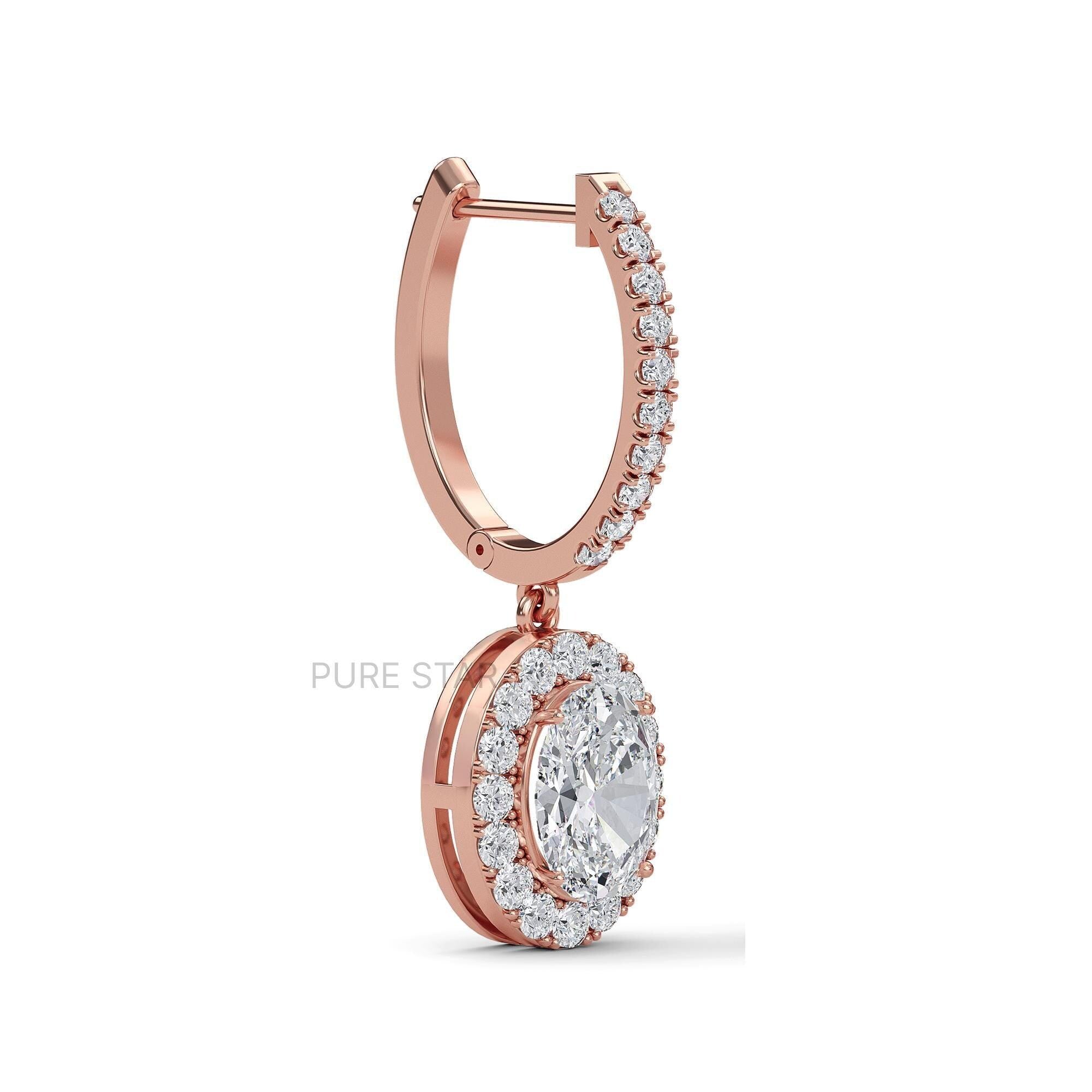 Oval Cut Lab Grown Diamond Dangling Earrings,Dangle and Drop Wedding Earrings for Women, Lever Back Earrings, Anniversary Gifts For Her