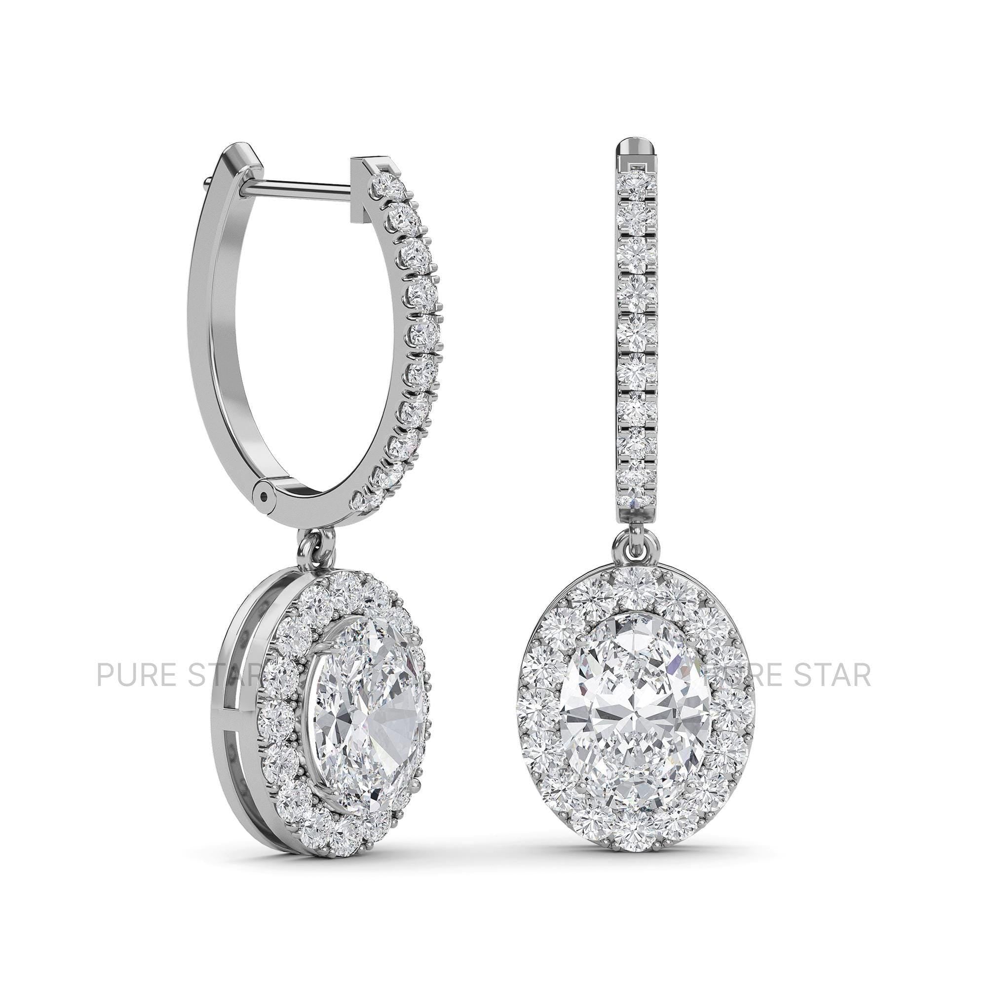 Oval Cut Lab Grown Diamond Dangling Earrings,Dangle and Drop Wedding Earrings for Women, Lever Back Earrings, Anniversary Gifts For Her