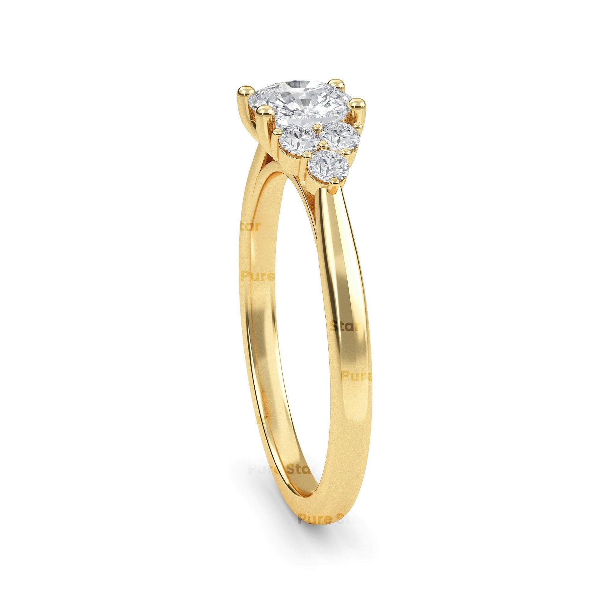 IGI Certified Cushion Cut Lab Grown Diamond Ring 14K White Gold Engagement Ring Hidden Halo Side Stone Bridal Ring