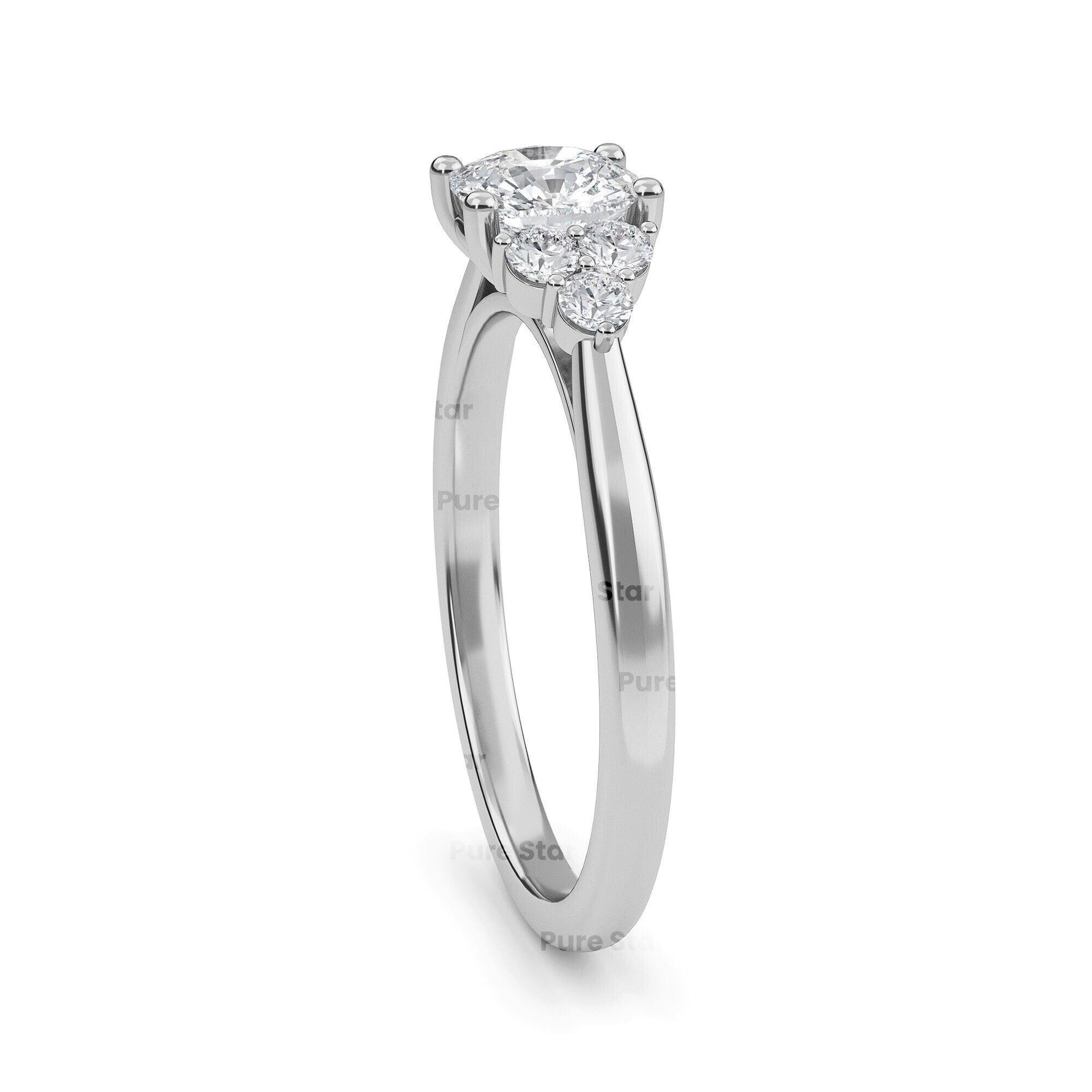 IGI Certified Cushion Cut Lab Grown Diamond Ring 14K White Gold Engagement Ring Hidden Halo Side Stone Bridal Ring