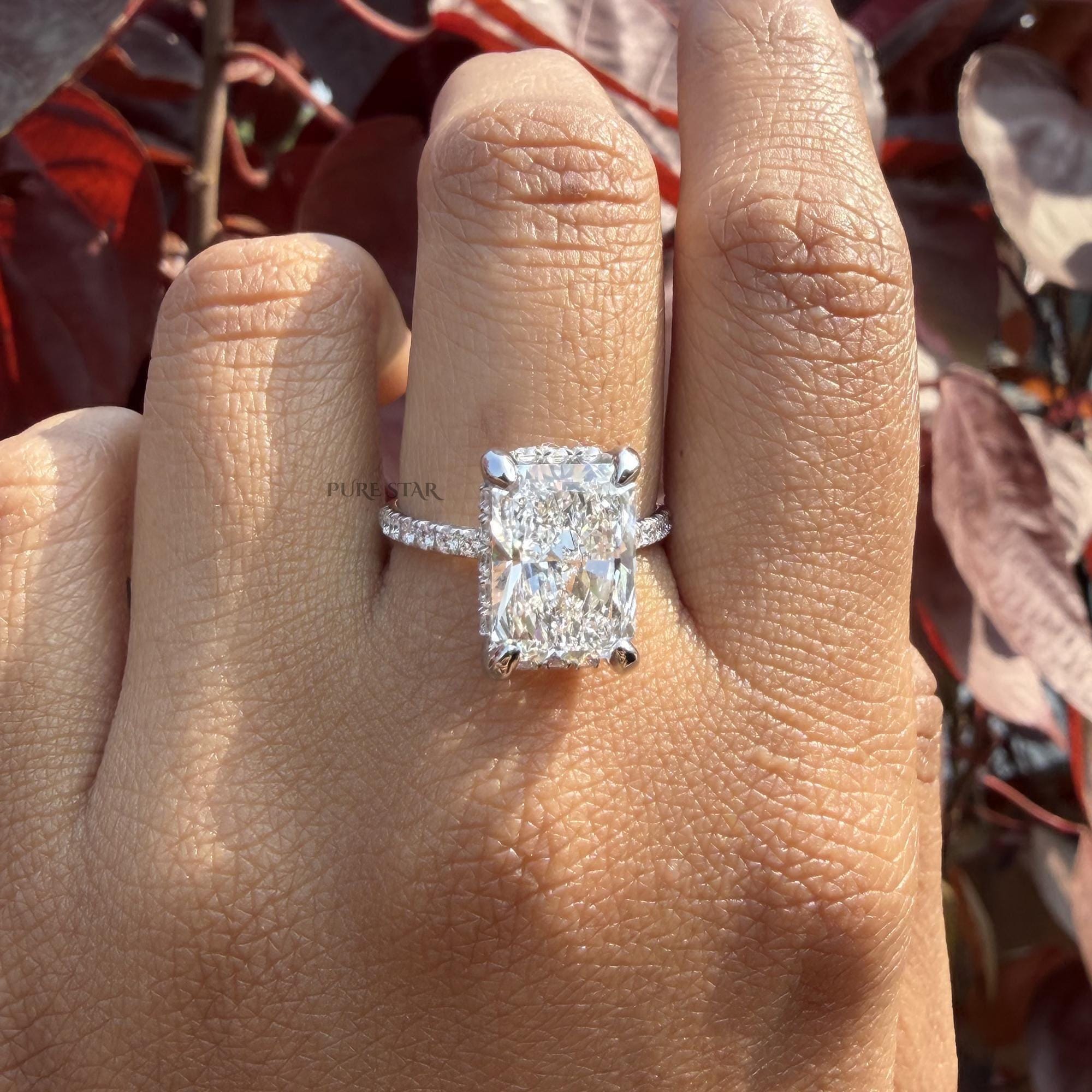 5 CT Radiant Cut Lab Grown Diamond Engagement Ring, Hidden Halo Radiant Solitaire, 5 Carat Cathedral Setting Wedding Ring, Anniversary Gift