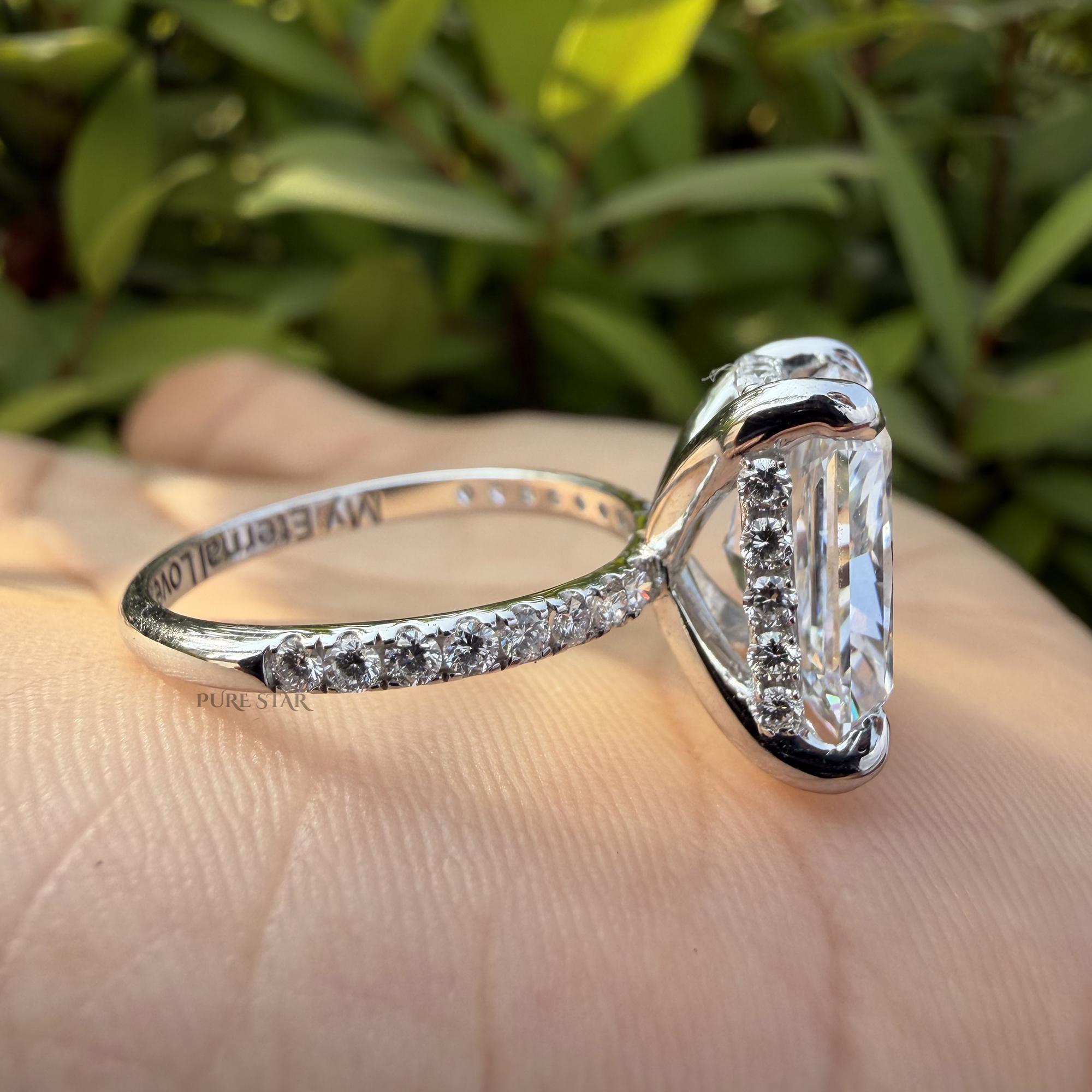 5 CT Radiant Cut Lab Grown Diamond Engagement Ring, Hidden Halo Radiant Solitaire, 5 Carat Cathedral Setting Wedding Ring, Anniversary Gift