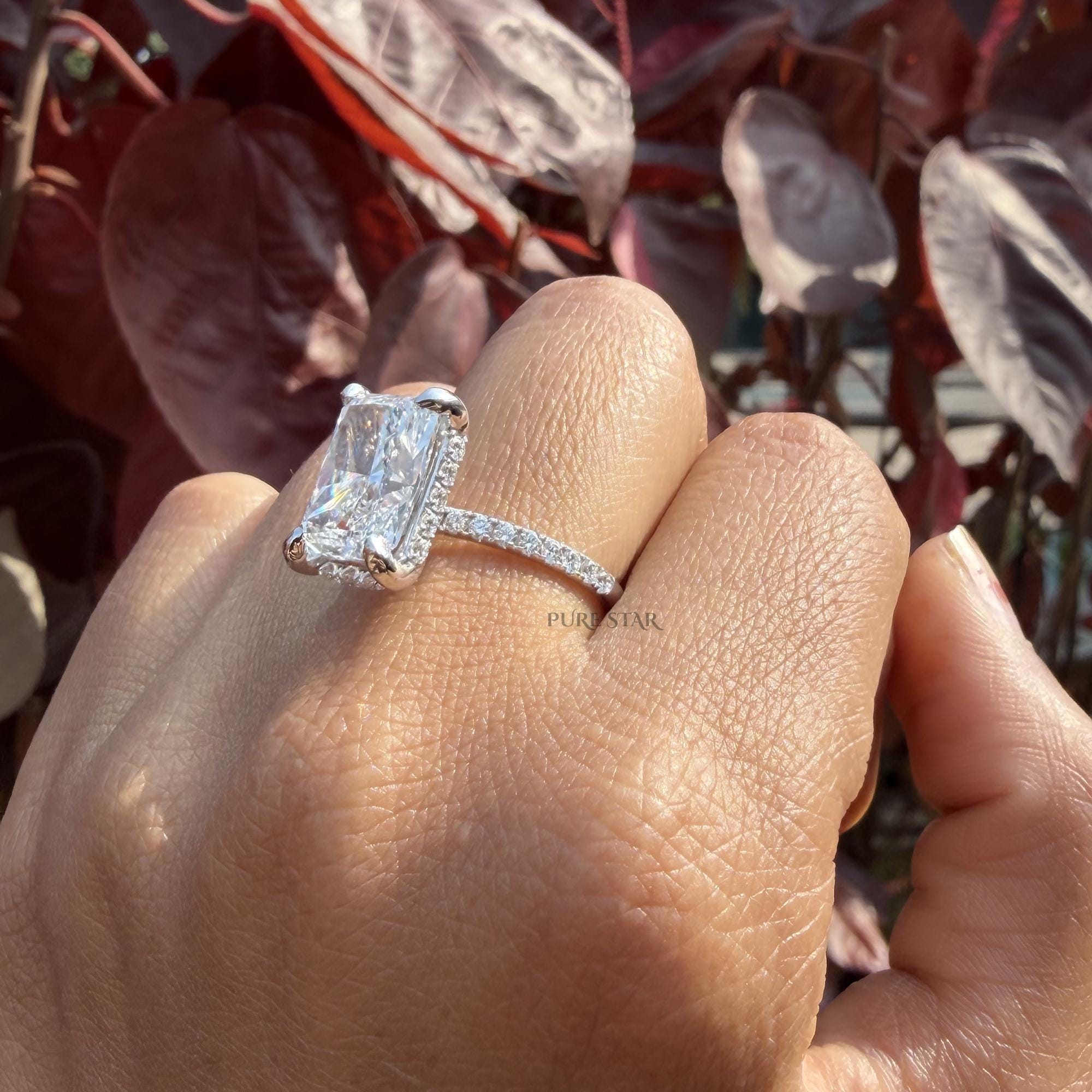 5 CT Radiant Cut Lab Grown Diamond Engagement Ring, Hidden Halo Radiant Solitaire, 5 Carat Cathedral Setting Wedding Ring, Anniversary Gift