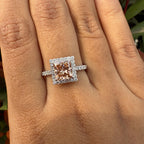 Pink Diamond Engagement Ring Princess Cut Halo Ring Lab Grown Diamond Ring Luxury Bridal Jewelry Gift for Her