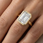 Emerald Bezel Hidden Halo Lab Grown Diamond Ring | Gold Engagement Ring for Women | Emerald Cut Proposal Ring
