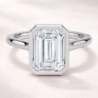 Emerald Bezel Hidden Halo Lab Grown Diamond Ring | Gold Engagement Ring for Women | Emerald Cut Proposal Ring