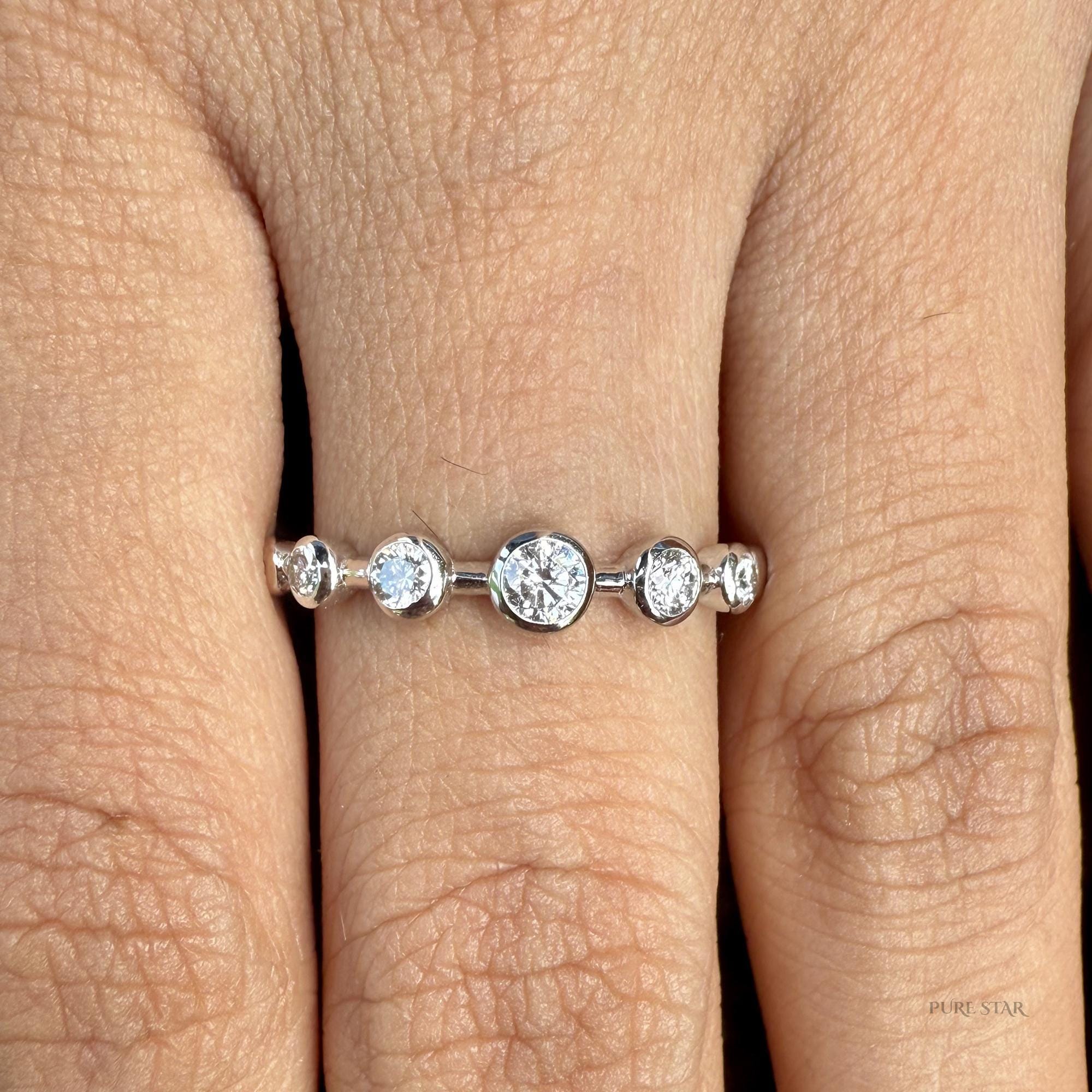 Half Eternity Bezel Set Lab Diamond Wedding Band, 14K Gold Lab Grown Diamond Half Eternity Ring for Women, Round Stackable Band For Her
