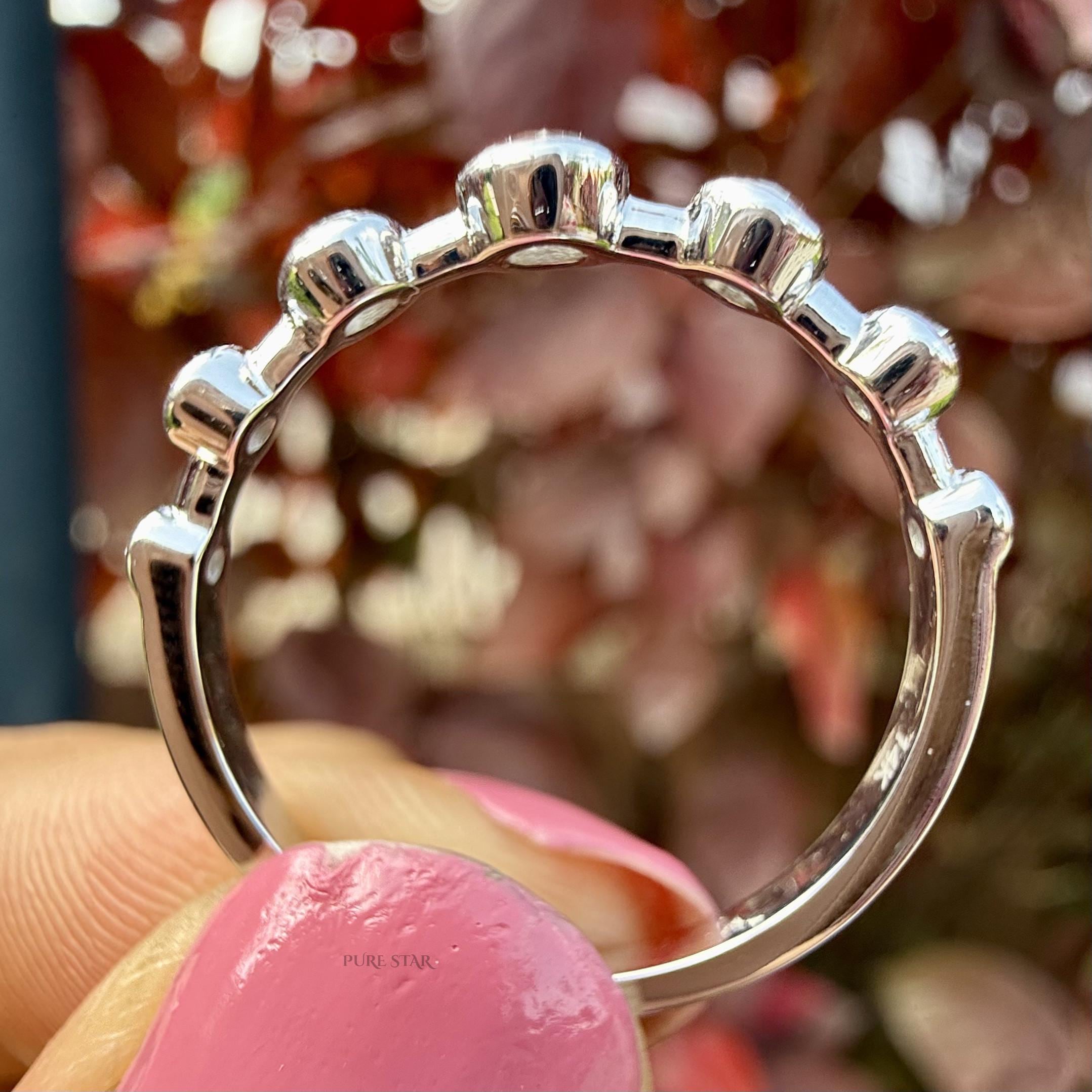 Half Eternity Bezel Set Lab Diamond Wedding Band, 14K Gold Lab Grown Diamond Half Eternity Ring for Women, Round Stackable Band For Her