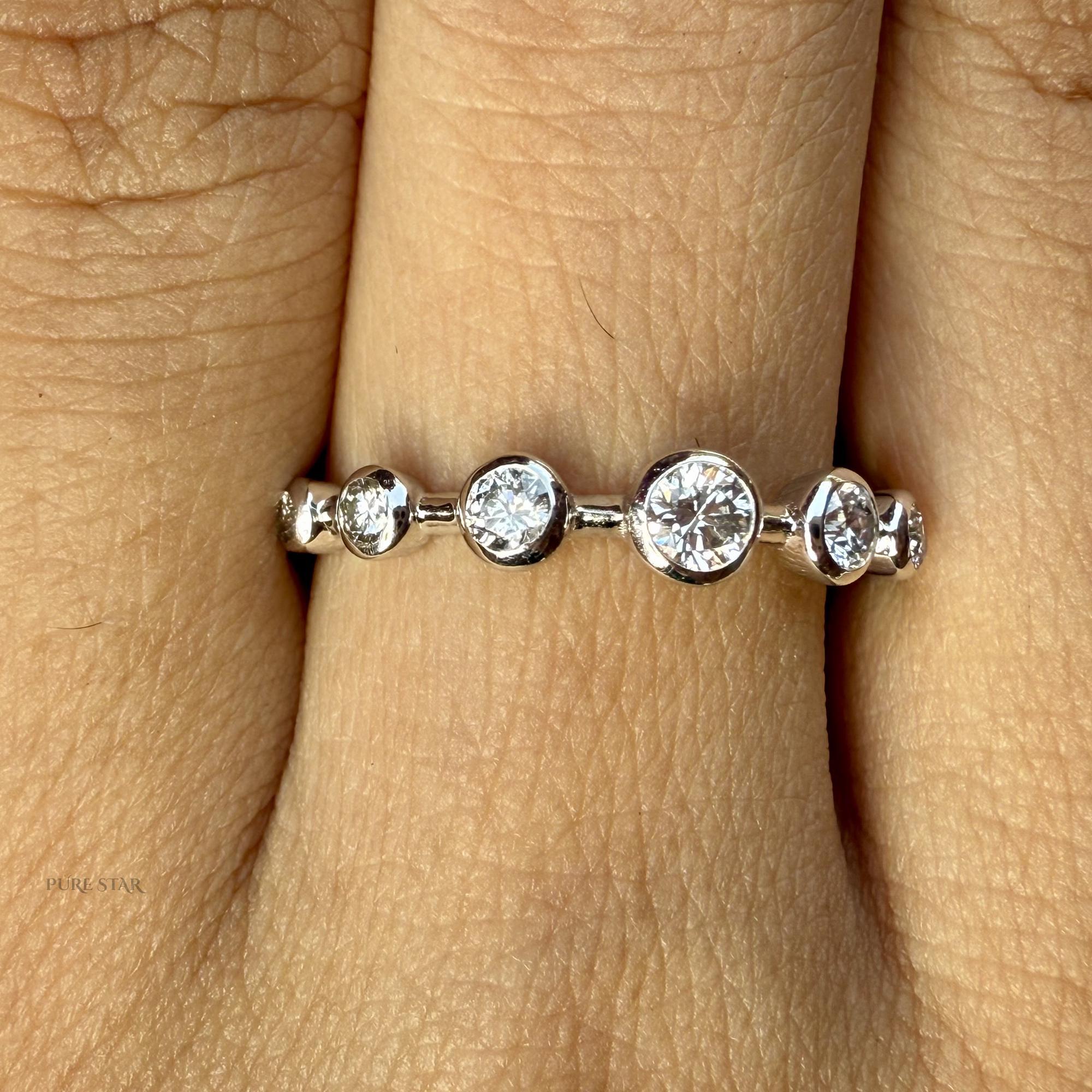 Half Eternity Bezel Set Lab Diamond Wedding Band, 14K Gold Lab Grown Diamond Half Eternity Ring for Women, Round Stackable Band For Her