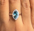Cyan Blue Diamond Ring, Marquise Halo Engagement Ring, Lab Grown Fancy Intense Blue Diamond Ring, Unique Luxury Bridal Jewelry Gift