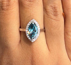 Cyan Blue Diamond Ring, Marquise Halo Engagement Ring, Lab Grown Fancy Intense Blue Diamond Ring, Unique Luxury Bridal Jewelry Gift