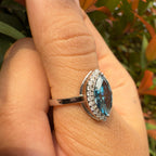 Cyan Blue Diamond Ring, Marquise Halo Engagement Ring, Lab Grown Fancy Intense Blue Diamond Ring, Unique Luxury Bridal Jewelry Gift