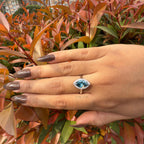 Cyan Blue Diamond Ring, Marquise Halo Engagement Ring, Lab Grown Fancy Intense Blue Diamond Ring, Unique Luxury Bridal Jewelry Gift